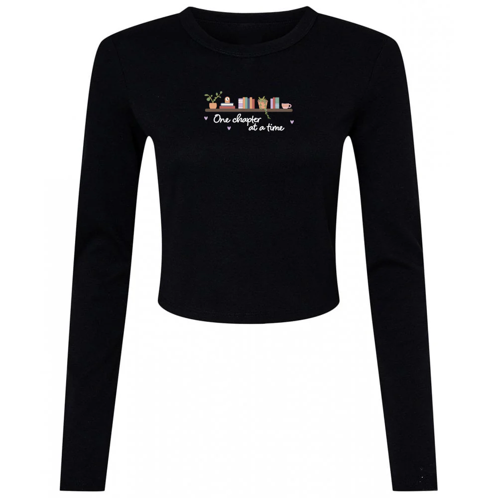 FREE BOOK: One Chapter At A Time Embroidered Micro Rib Long Sleeved Tee - Image 3