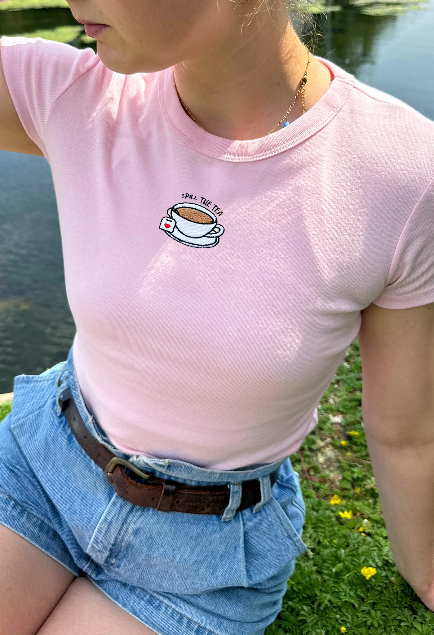 Spill The Tea Embroidered Micro Rib Baby Tee - Image 6