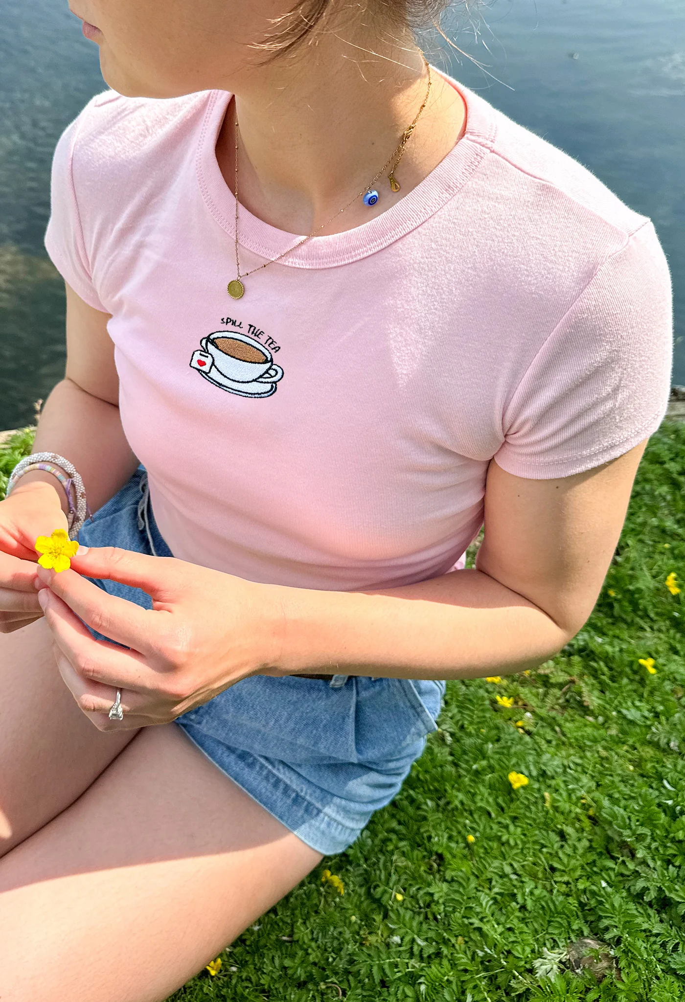 Spill The Tea Embroidered Micro Rib Baby Tee - Image 7